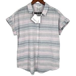 NEW NWT Beach Lunch Lounge Sz Medium Pink Blue Blouse Shirt Top Beach Tropical
